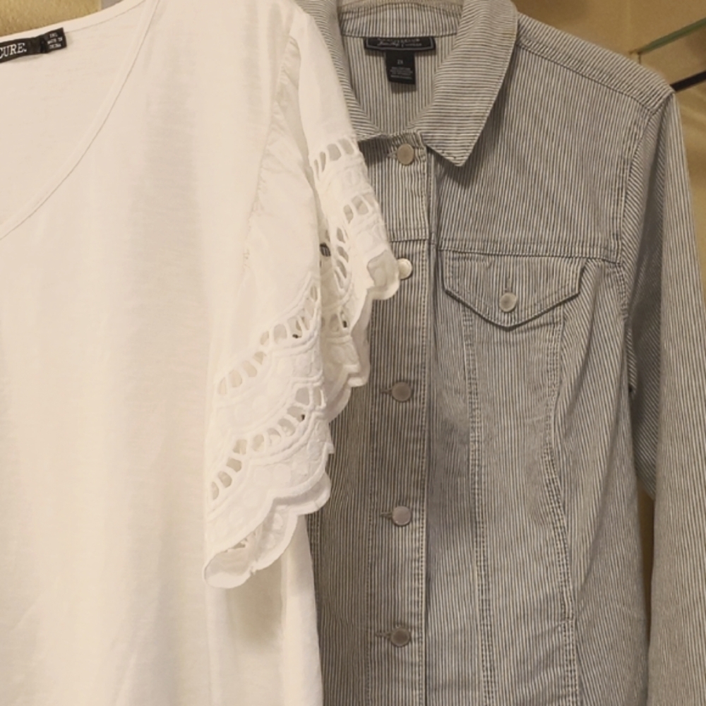 Lace Sleeve Top & Striped Jacket 2X